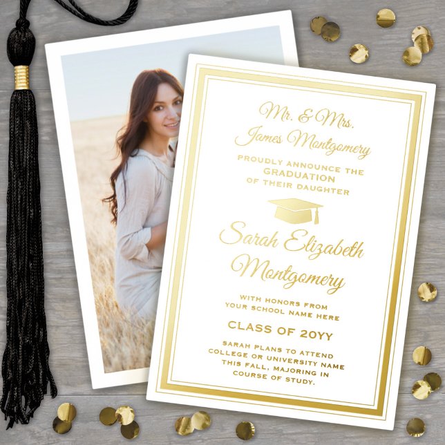 Parents White & Foil Photo Graduation Announcement (Creator Uploaded)