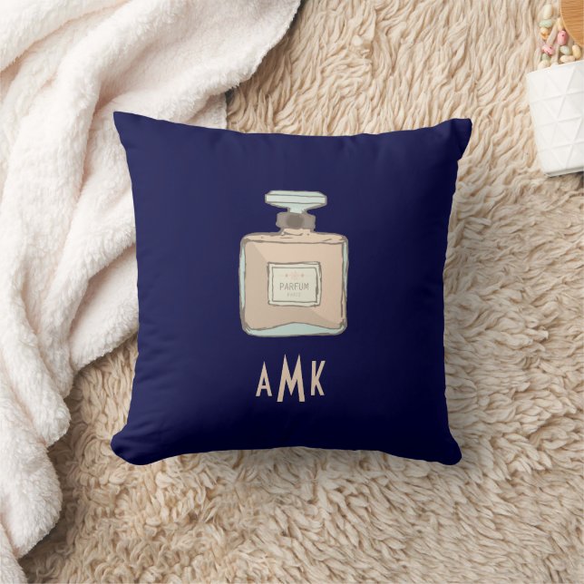 Parfum Bottle Illustration With Monogram Initials Cushion (Blanket)