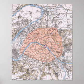 Parijs, frankrijk, antieke kaart 1895 poster