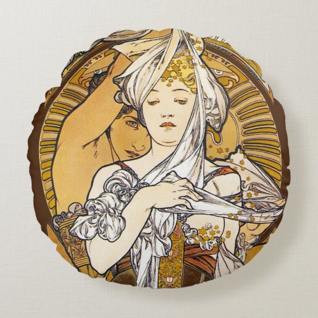 Paris 1900, Alphonse Mucha Throw Pillow (Front)