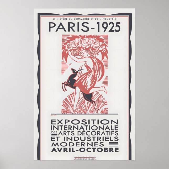Paris 1925 Art Deco Exhibition Poster Framed or (Front)