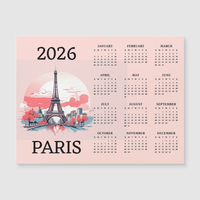 Paris 2026 Calendar Magnetic Card (Front)