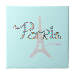 PARIS Amour with Eiffel Tower Ceramic Tile