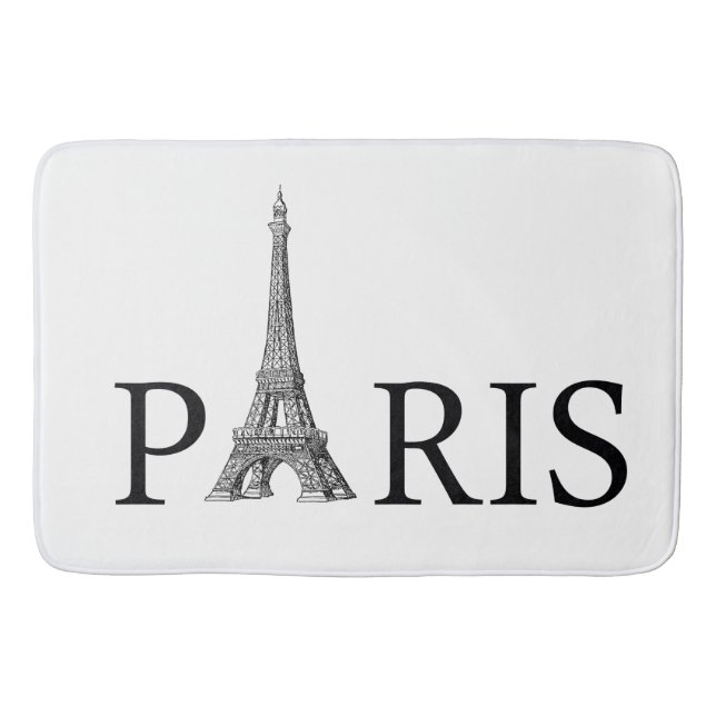 Paris and Eiffel Tower in Black and White Bath Mat (Front)