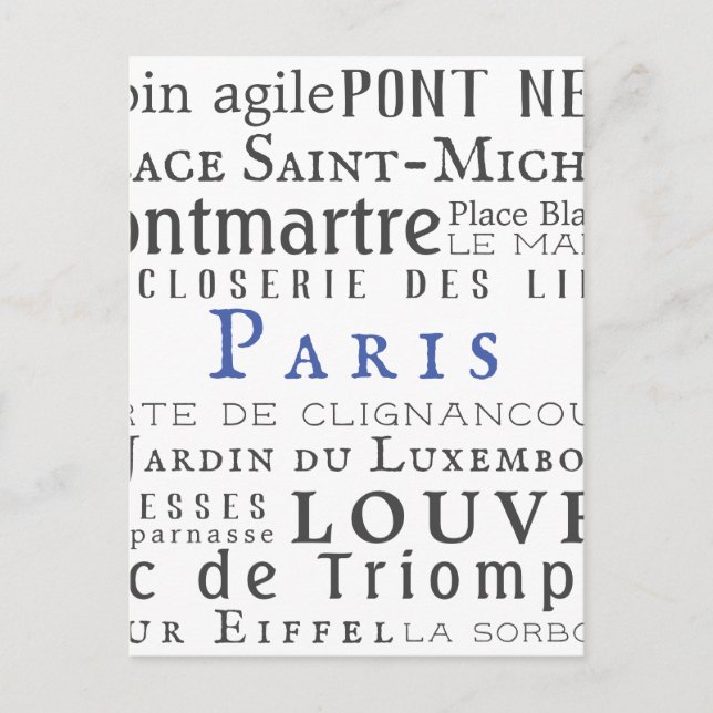 Paris and its landmarks postcard (Front)