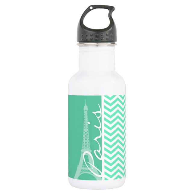 Paris; Aquamarine Chevron 532 Ml Water Bottle (Front)
