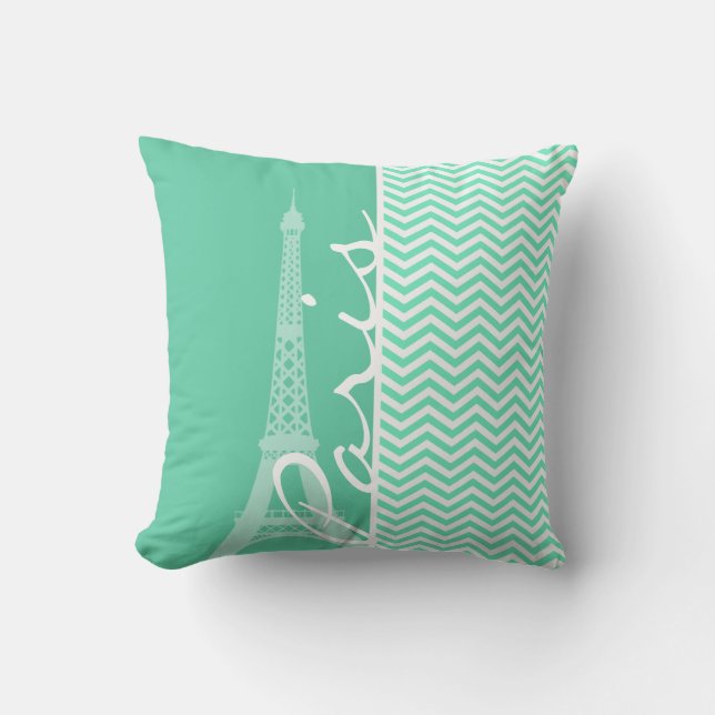 Paris; Aquamarine Chevron Cushion (Front)