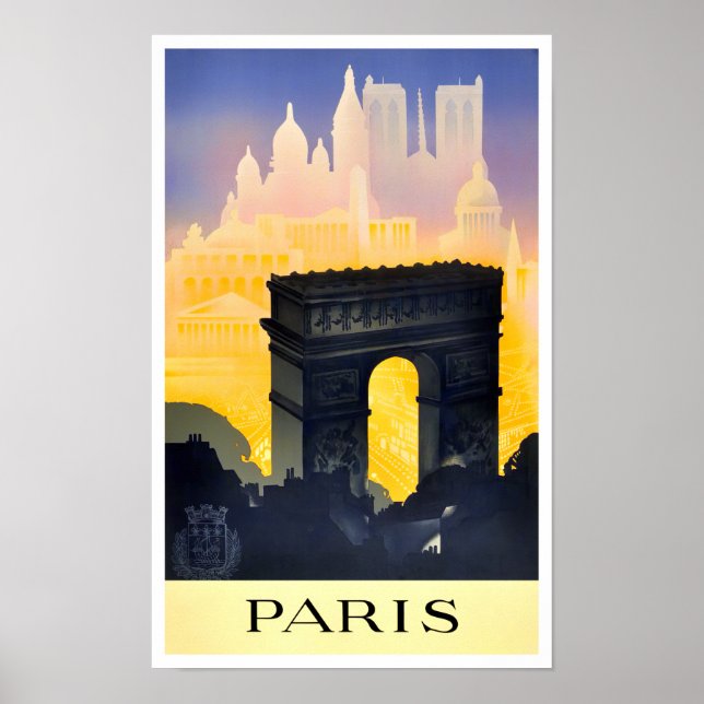 Paris Arc de Triomphe vintage travel Poster (Front)