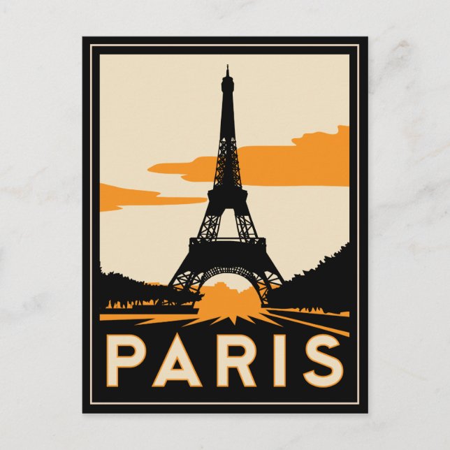 paris art deco retro travel poster postcard (Front)
