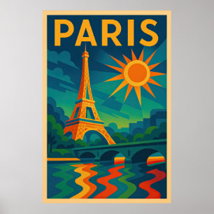 Paris Art Deco Travel Poster – Eiffel Tower 1920s 
