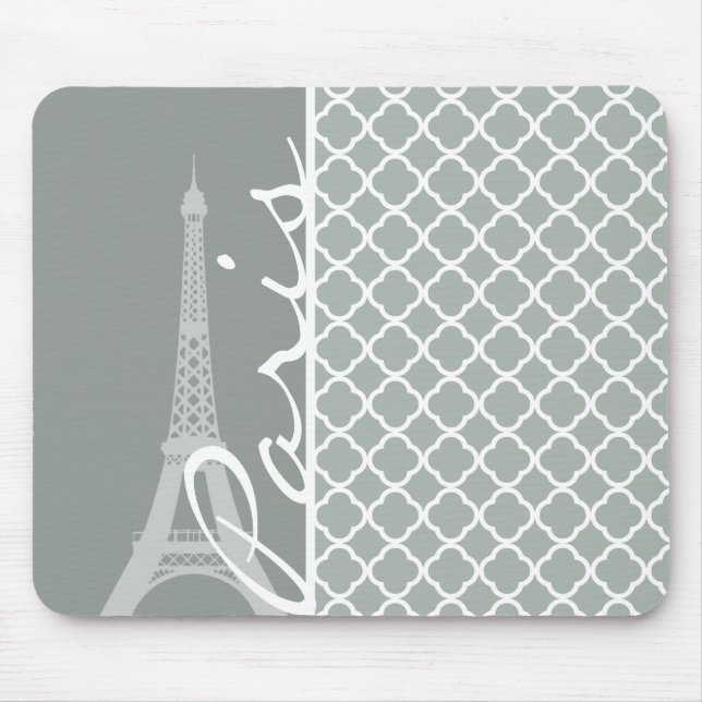 Paris; Ash Grey Moroccan Quatrefoil Mouse Pad (Front)