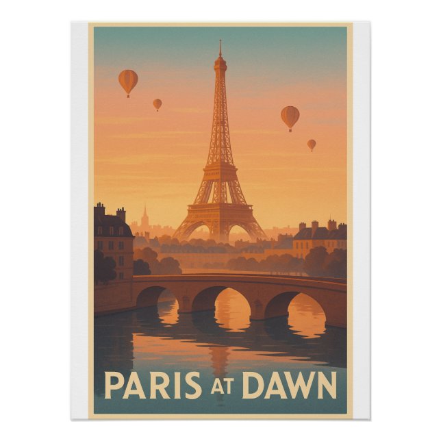 Paris at Dawn retro travel Poster (Front)