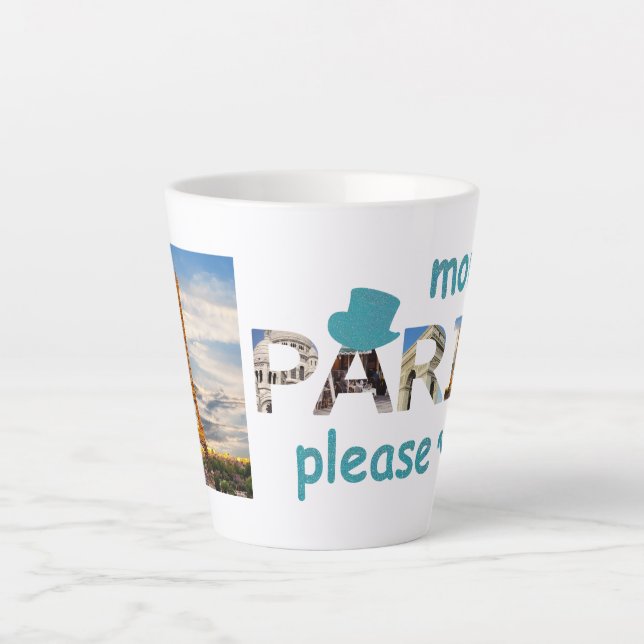 Paris Attractions More Paris Please Blue Glitter Latte Mug (Front)