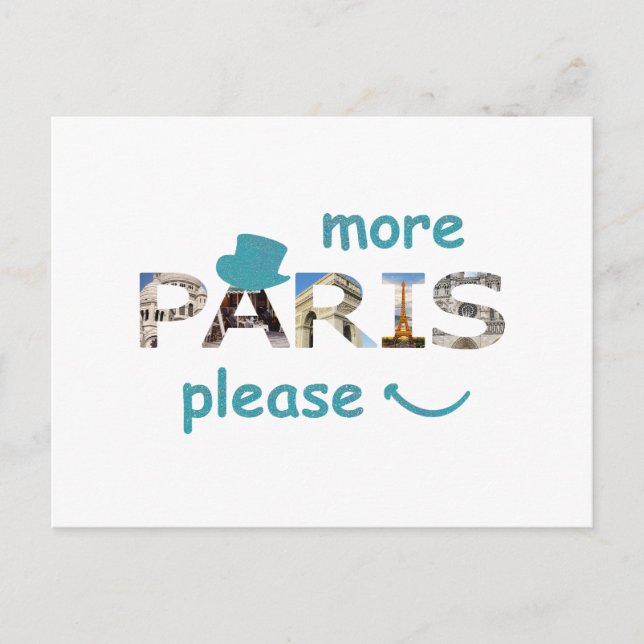 Paris Attractions More Paris Please Blue Glitter Postcard (Front)