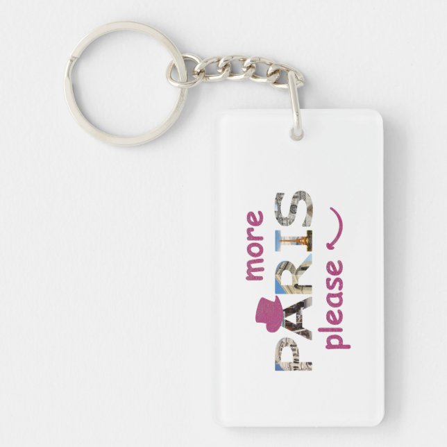 Paris Attractions More Paris Please Pink Glitter Key Ring (Front)