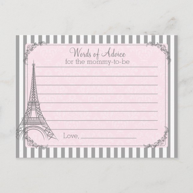 Paris Baby Shower Advice card for the mum to be (Front)