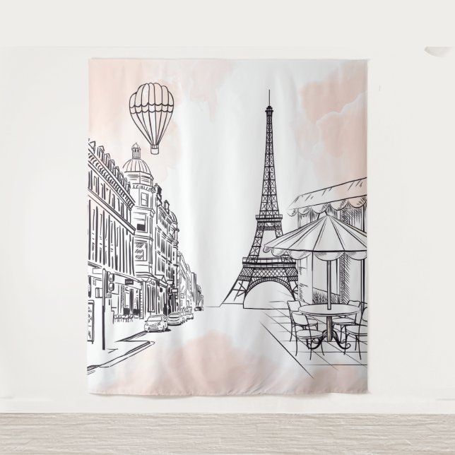 Paris backdrop pink french party banner birthday tapestry (Front)