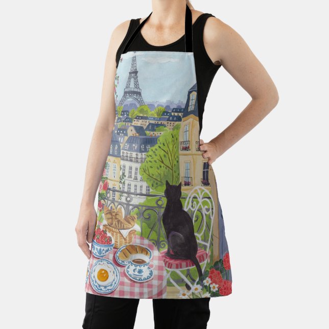 Paris Balcony Breakfast Cat Eiffel Tower Kitchen Apron (Insitu)