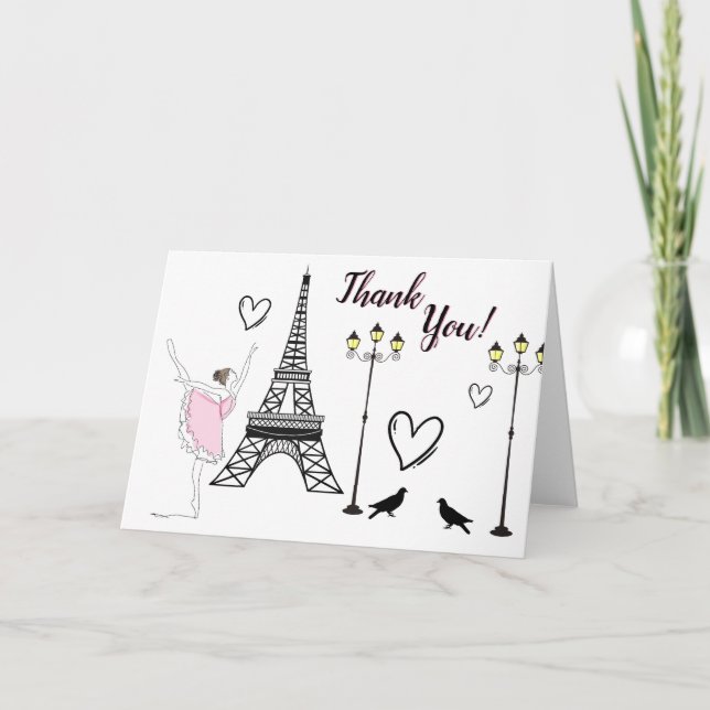 Paris Ballerina and Eiffel Tower Girls Ballet Thank You Card (Front)