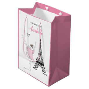 Paris Ballerina, Eiffel Tower Pink Ballet Birthday Medium Gift Bag