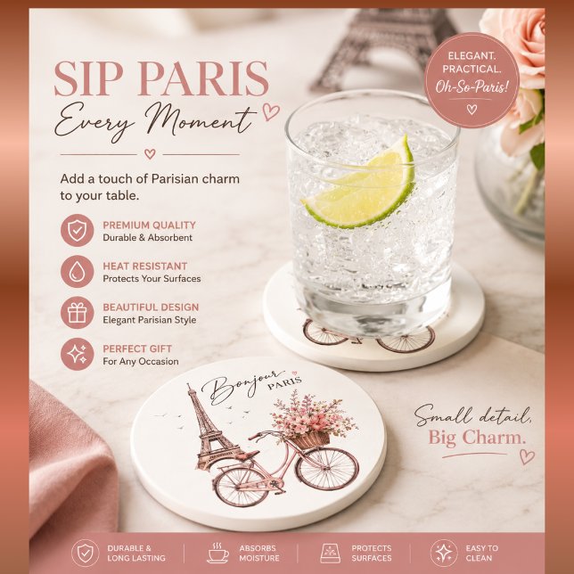 Paris Bicycle & Eiffel Tower Glass Coaster | Elega (Creator Uploaded)