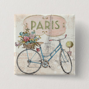 Paris Bike With Flowers 15 Cm Square Badge