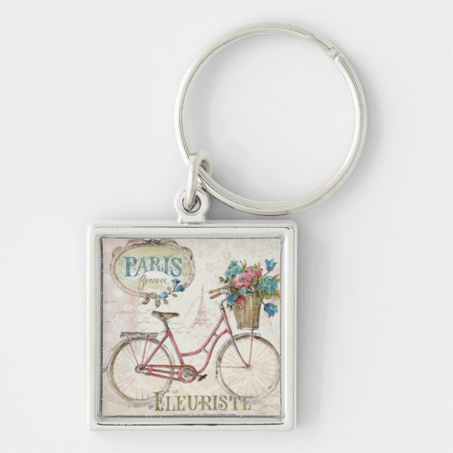 Paris Bike With Flowers In Front Key Ring (Front)