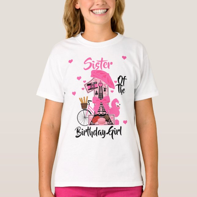 Paris Birthday Girl Sister | Eiffel Tower T-Shirt (Front)