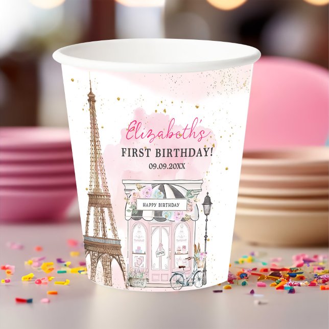 Paris Birthday Parisian Cafe Tea Party Birthday Paper Cups (Creator Uploaded)