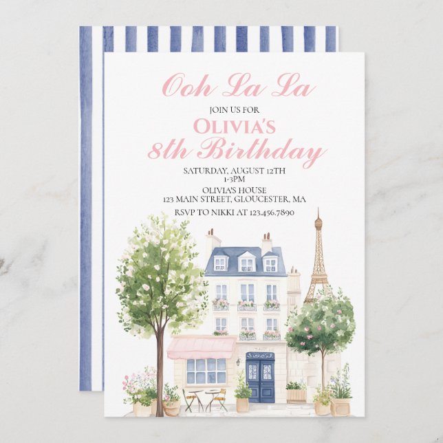 Paris Birthday Parisian Cafe Tea Party Invitation (Front/Back)