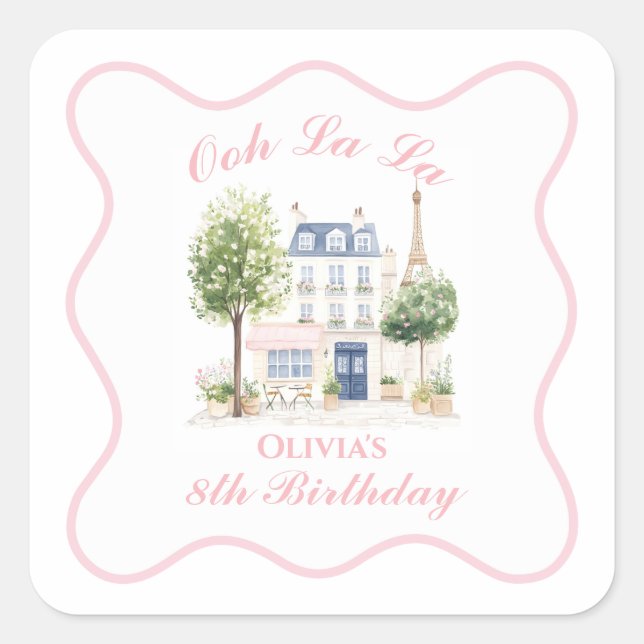 Paris Birthday Parisian Cafe Tea Party Square Sticker (Front)