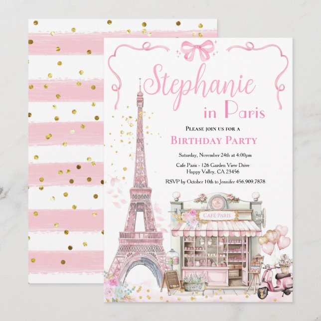 Paris Birthday Party French Afternoon Tea Eiffel Invitation (Front/Back)