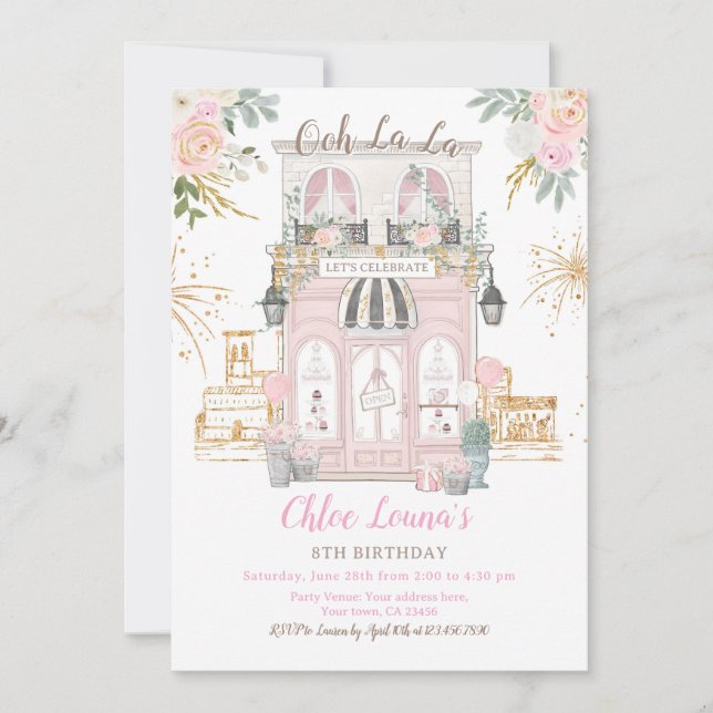 Paris Birthday Party Themed Invitation (Front)