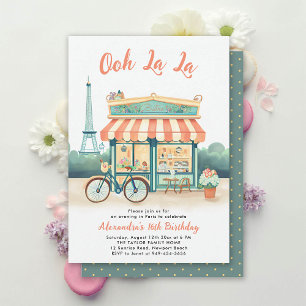 Paris Bistro Eiffel Tower Peach Pink Teal Sweet 16 Invitation