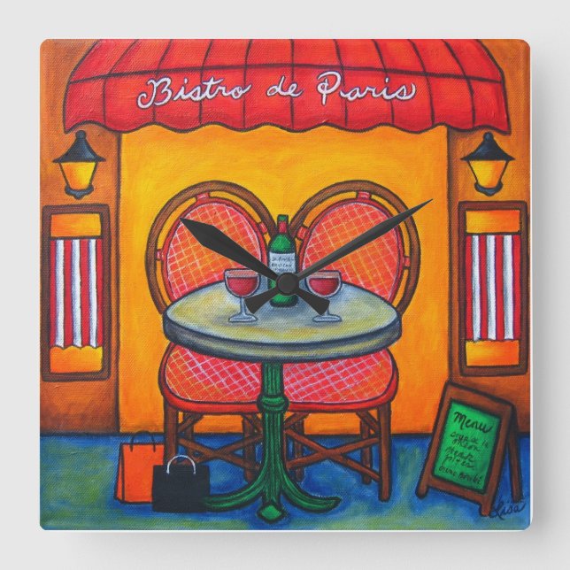 Paris Bistro Square Wall Clock, Lisa Lorenz Square Wall Clock (Front)