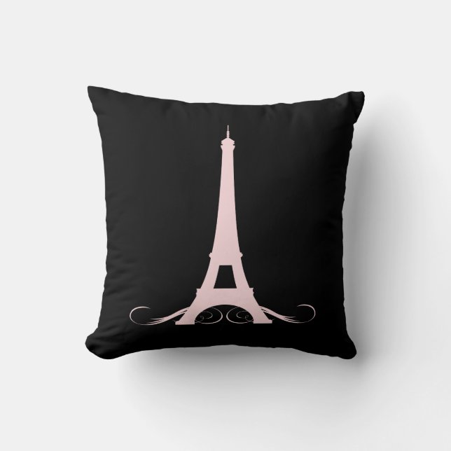 Paris Black and Pink Eiffel Tower Cushion (Front)