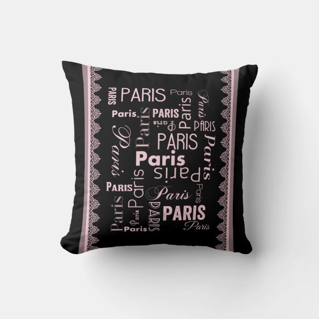 Paris black and pink paris theme  cushion (Front)