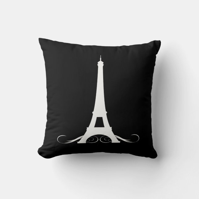 Paris Black and White Eiffel Tower Cushion (Front)