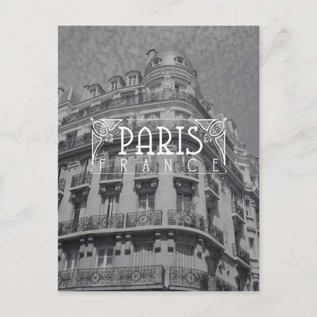 Paris Black and White Travel Postcard Architecture (Front)