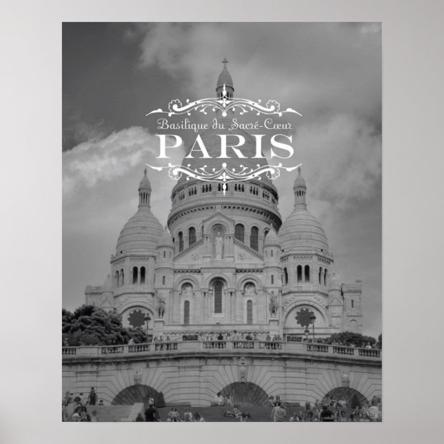 Paris Black and White Travel Poster: Sacre Coeur Poster (Front)