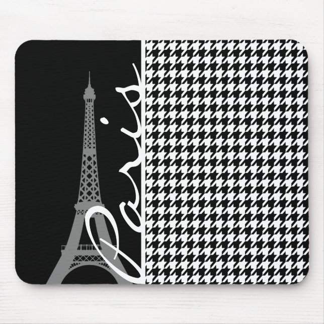 Paris; Black & White Houndstooth Mouse Pad (Front)