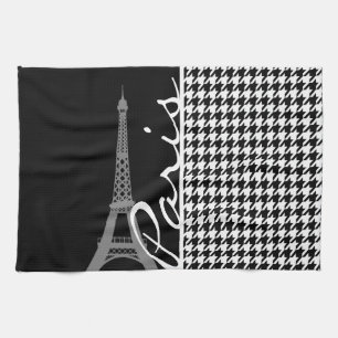 Paris; Black & White Houndstooth Tea Towel