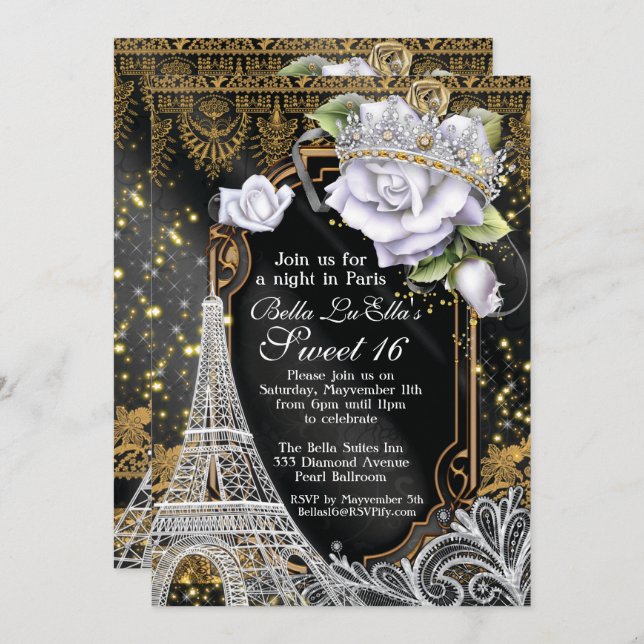 Paris Bling and Diamonds Birthday Party Invitation (Front/Back)