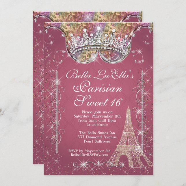 Paris Bling Birthday Party Invitations (Front/Back)