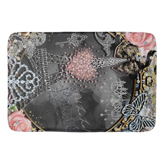 Paris Bling Glamour Sparkle France Girly Trendy Bath Mat (Front)