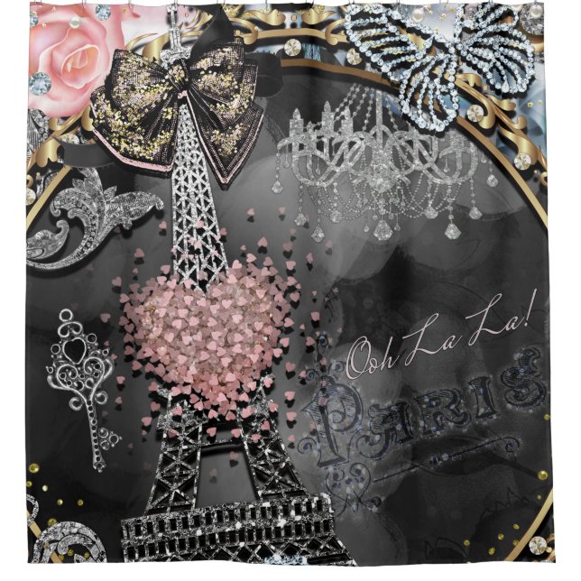 Paris Bling Glamour Sparkle France Girly Trendy Shower Curtain (Front)