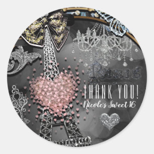 Paris Bling Glamour Sparkle France Sweet 16 Party Classic Round Sticker