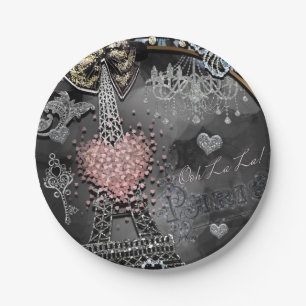 Paris Bling Glamour Sparkle France Sweet 16 Party Paper Plate