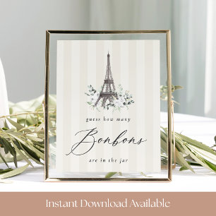 Paris Bloom Bridal Shower Bonbon Guess Game Sign