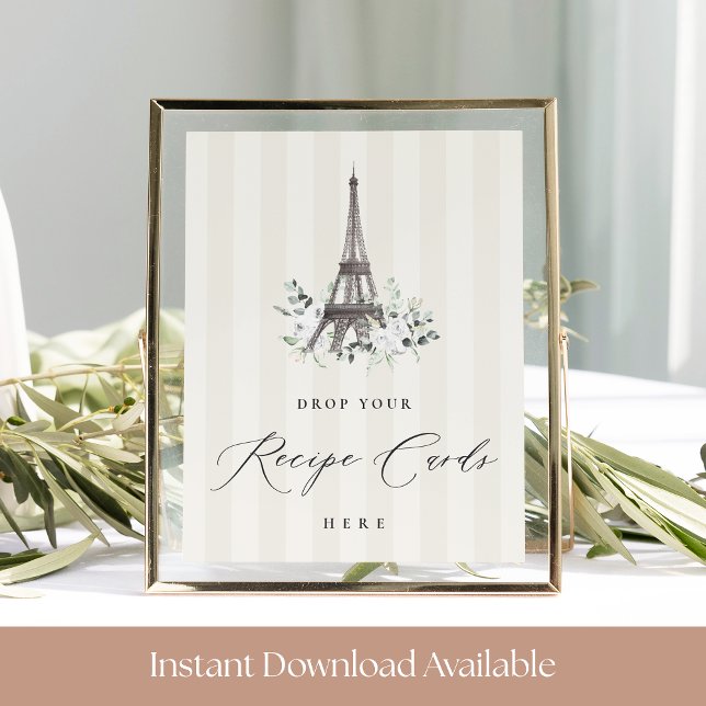 Paris Bloom Bridal Shower Recipe Card Sign (Creator Uploaded)
